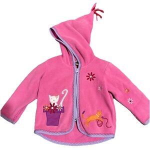 Hanna Andersson 3-6 month Pink Hooded Baby Fleece Jacket with Cat Design